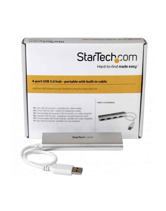 4 PORT PORTABLE USB 3.0 HUB StarTech.com 4 Port kompakter USB 3.0 Hub mit eingebautem Kabel - Aluminium USB Hub - Silber główny
