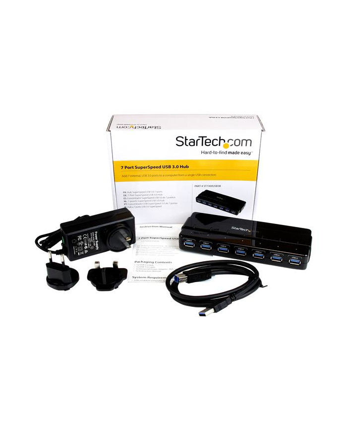 7 PORT USB 3.0 HUB W/ ADAPTER StarTech.com 7 Port USB 3.0 SuperSpeed Hub - USB 3 Hub Netzteil / Stromanschluss und Kabel - Schwarz główny