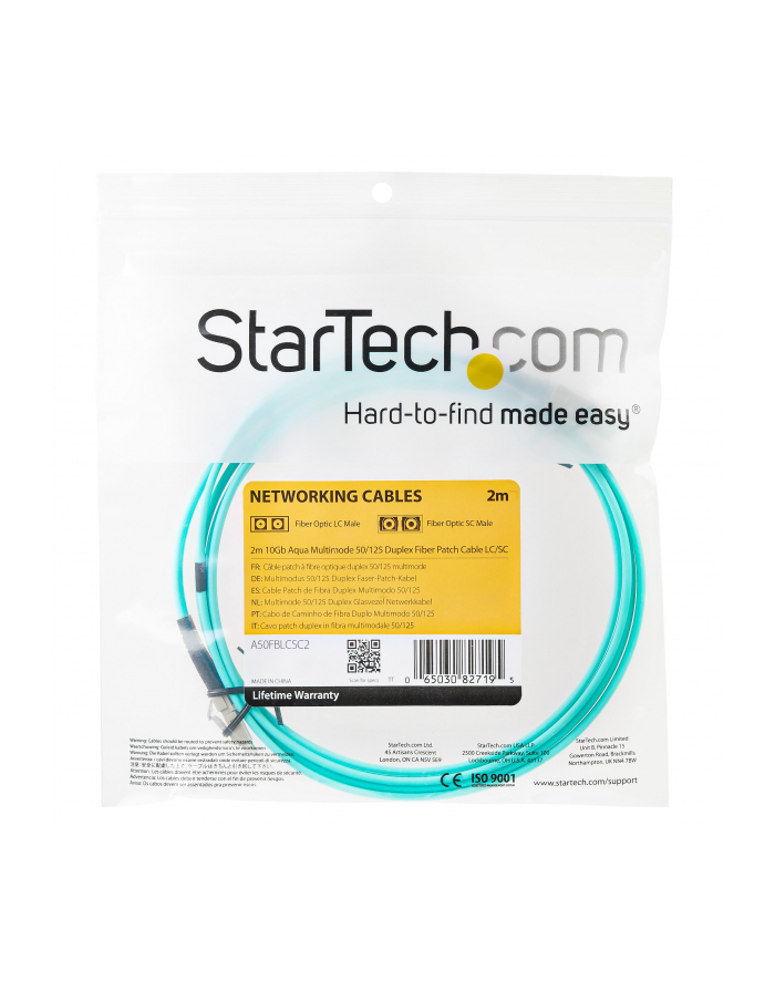 2M AQUA FIBER PATCH CABLE StarTech.com 2 m 10 GB Aqua Multimode 50/125 Duplex LSZH LWL-Patchkabel LC - LC - Glasfaser Netzwerkkabel główny