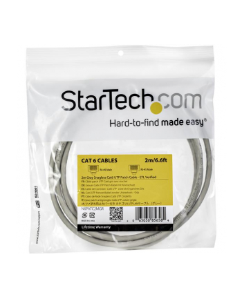 2M GRAY CAT6 PATCH CABLE StarTech.com 2m Cat6 Gigabit Snagless Patchkabel - RJ45 UTP Netzwerkkabel mit Schutzmanschette - Cat 6 Kabel - Grau