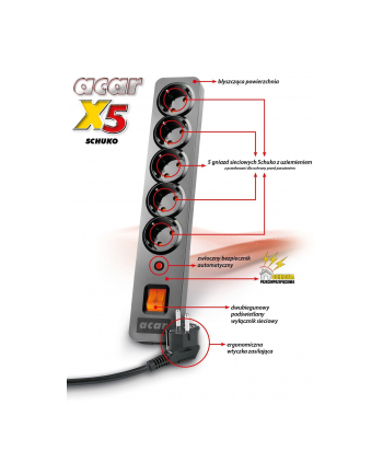 HSK Data Listwa zasilająca Acar X5 (5szt. gniazd szara 5m)