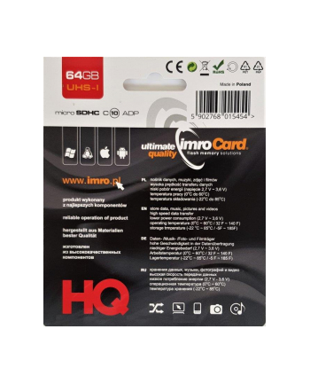 IMRO KARTA FLASH MICROSD 64GB 10 UHS-I Z ADAPTEREM