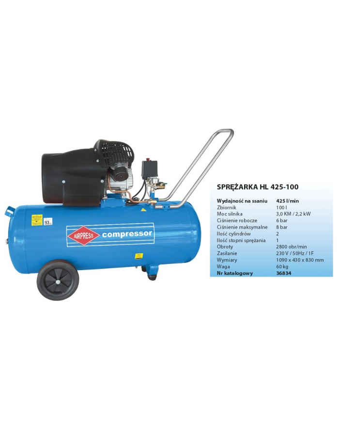 KOMPRESOR OLEJOWY  100l   8bar 2200W 425l/min HL425/100 AIRPRESS główny