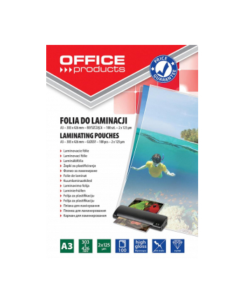 Folia do laminowania OFFICE PRODUCTS, A3, 2x125mikr., błyszcząca, 100szt., trans