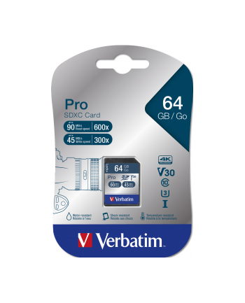 Verbatim Pro U3 SDXC 64GB, UHS-I U3/Class 10 (47022)