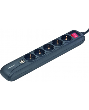 EnerGenie (by Gembird) Energenie listwa zasilająca z USB (5 gniazd + 2x USB 2A) 1.5m, czarna