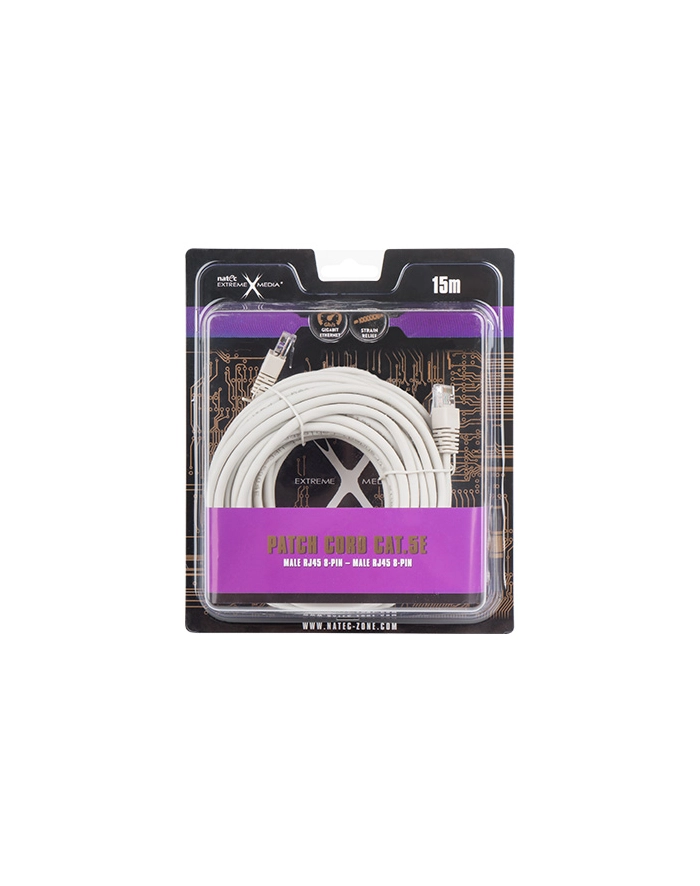 Natec patchcord RJ45, kat.5e, 15m, szary główny
