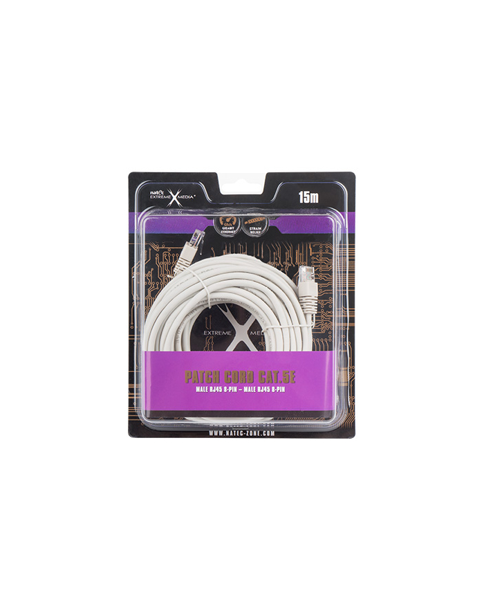 Natec patchcord RJ45, kat.5e, 15m, szary główny