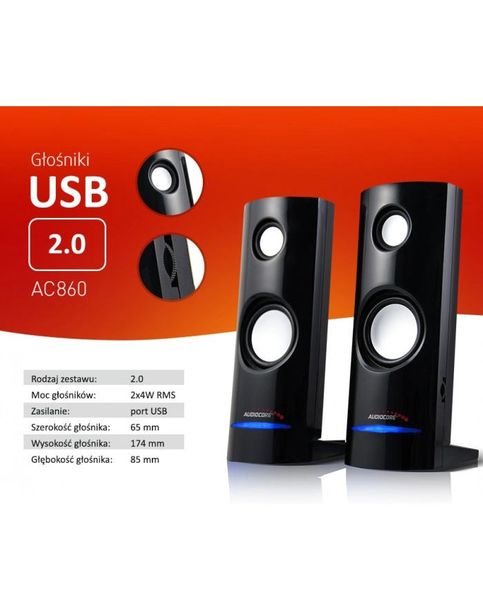 Audiocore Głośniki komputerowe 8W USB AC860 główny