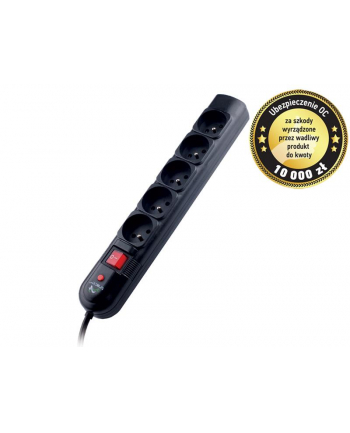 Listwa zasilająca TRACER PowerGuard + 1.8 m, czarna (5 gniazd)