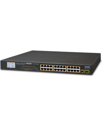 PLANET 16-Port SFP Ethernet Switch 24-Port 10/100/1000T 802.3at PoE Switch, + 2-Port Gigabit SFP and LCD Monitor for PoE, 300 Watts