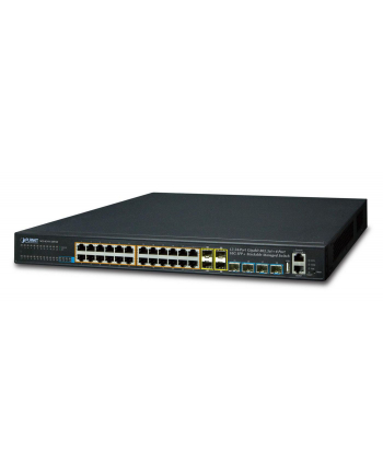 PLANET Layer3 24Port Stackable Switch Layer 3 24-Port 10/100/1000T PoE 802.3at Switch, 4-Port 10G SFP+ Uplinks, stackable Web managed
