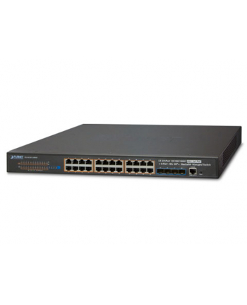 PLANET Layer3 24Port Stackable Switch Layer 3 24-Port 10/100/1000T PoE 802.3at Switch, 4-Port 10G SFP+ Uplinks, stackable Web managed