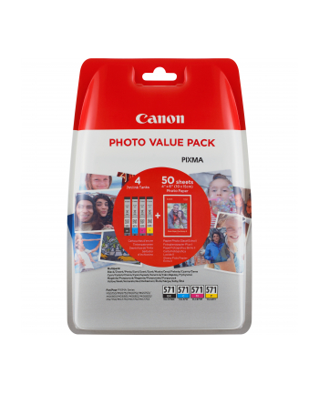 CANON CLI-571 Value Pack blister 4x6 Phot Paper PP-201 50sheets + Cyan Magenta Yellow & Photo Black ink tanks