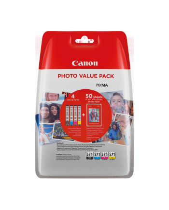 CANON CLI-571 Value Pack blister security 4x6 Phot Paper PP-201 50sheets + Cyan Magenta Yellow & Photo Black ink tanks