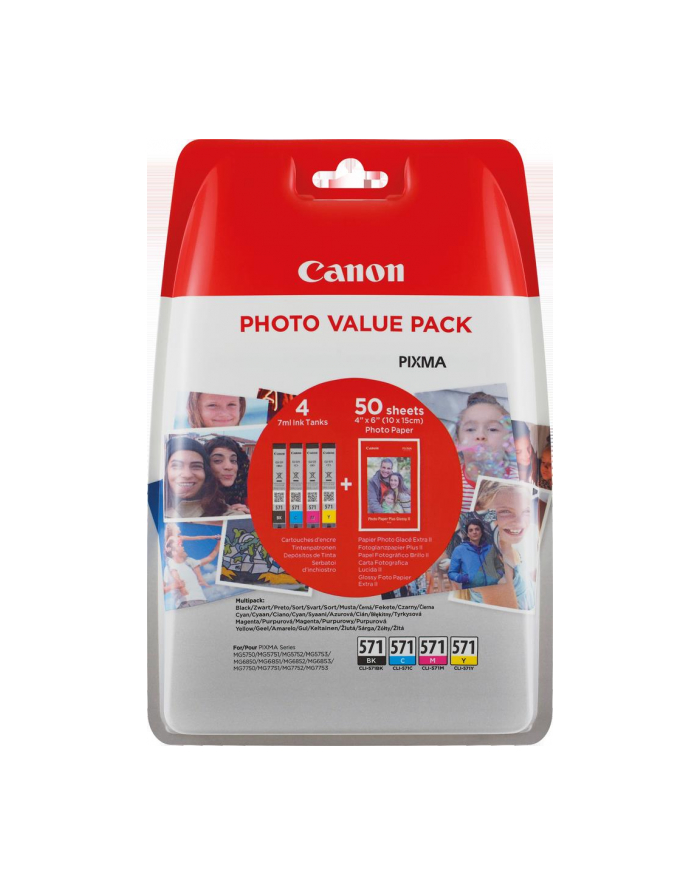 CANON CLI-571 Value Pack blister security 4x6 Phot Paper PP-201 50sheets + Cyan Magenta Yellow & Photo Black ink tanks główny