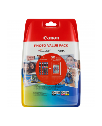 CANON CLI-526 Value pack blister 4x6 Phot Paper PP-201 50sheets + Cyan Magenta Yellow & Photo Black ink tanks