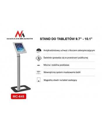 Maclean MC-645 Stojak uchwyt reklamowy do tabletu podłogowy z blokadą 9.7”-10.1”