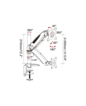 Techly Ramię biurkowe do LED/LCD 15''-27'' 8kg ze sprężyną gazową, regulowane