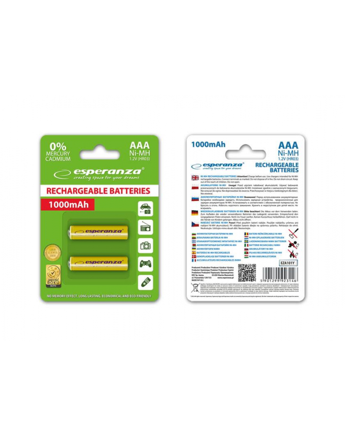 Esperanza EZA101Y Akumulatorki Ni-MH AAA 1000MAH 2 SZTUKI - ŻÓŁTE główny