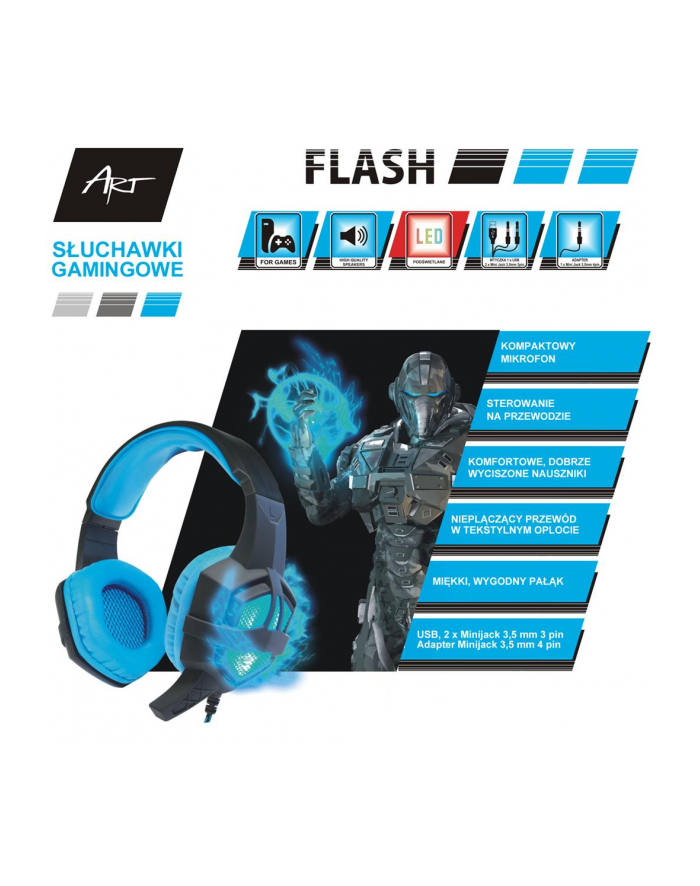ART SŁUCHAWKI GAMINGOWE Z MIKROFONEM FLASH podświetlane główny