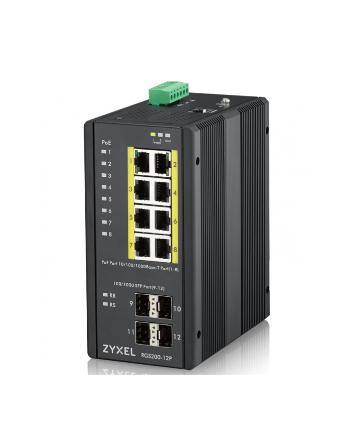 Zyxel RGS200-12P Industrial Switch 8x GbE+4x SFP, PoE DIN rail/Wall mount, IP30 główny