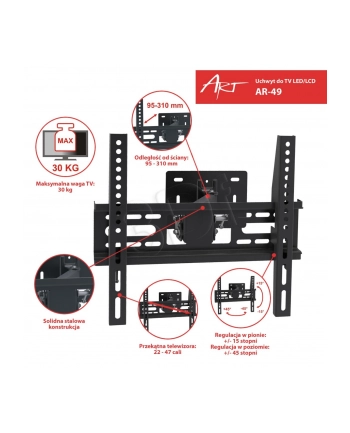 ART Uchwyt do LCD/LED 22-47' 30KG AR-49 regulowany wpionie i poziomie