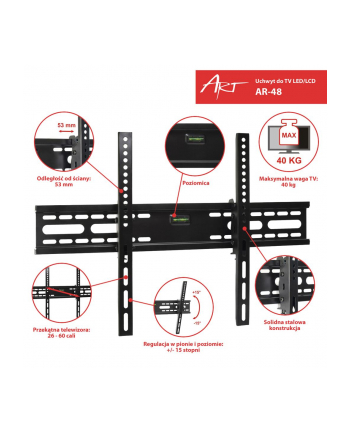 ART Uchwyt do TV LCD/LED 26-60' 40KG AR-48 rugulowany w pionie