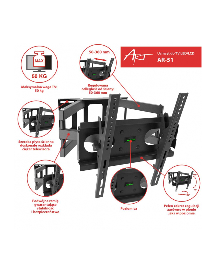 ART Uchwyt do TV LCD/LED 23-60' 50KG AR-51 regulacja pion i poziom główny