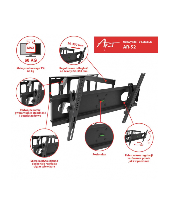 ART Uchwyt do TV LCD/LED 30-70' 60KG AR-52 regulacja pion i poziom główny