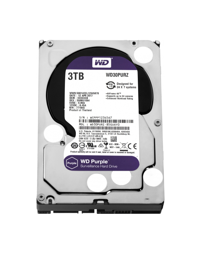 Dysk HDD Western Digital PURPLE 3 5  3TB SATA III 64MB 5400obr/min WD30PURX główny