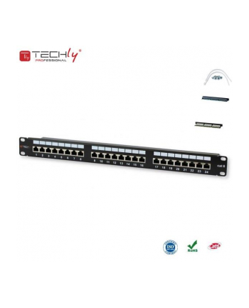 TechlyPro Patch panel 19'' 1U STP 24 porty RJ45 Cat6 T568A/B z półką czarny