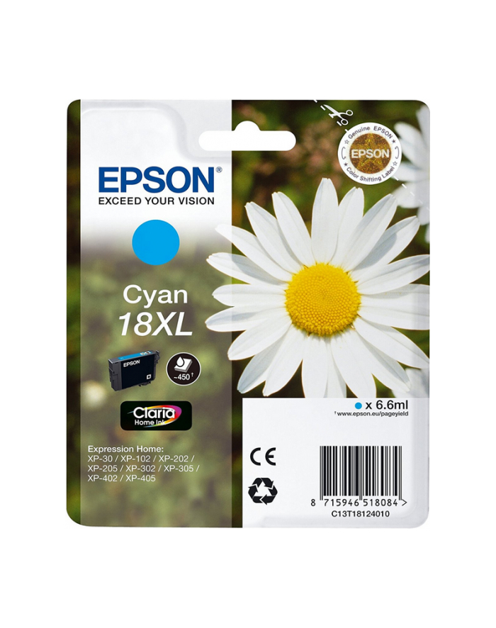 Tusz Epson T1812/18XL (do drukarki Epson  oryginał C13T18124010 450str. 6 6ml cyan) główny