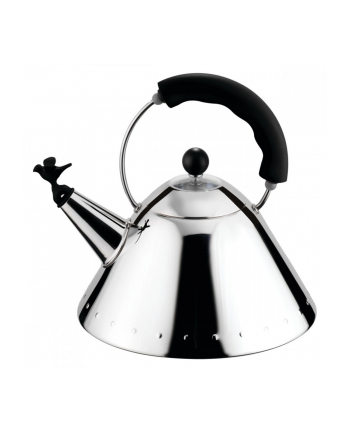 ALESSI Czajnik do kuchenek indukcyjnych ze stali nierdzewnej z czarną rączką i gwizdkiem