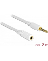 Przedłużacz kabla AUDIO MINIJACK M/F 4 PIN Apple 2M biały Delock - nr 17