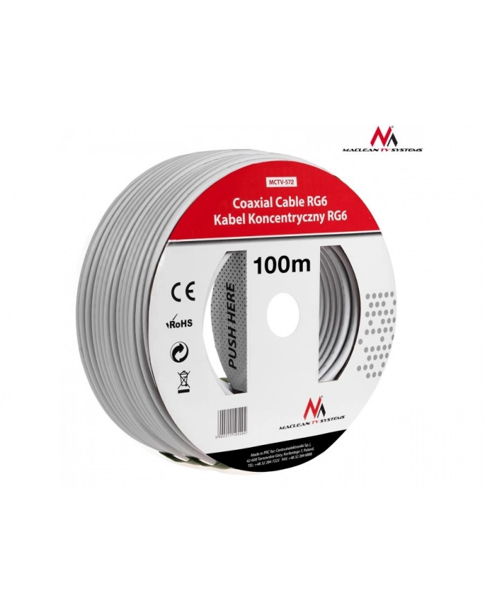 Maclean MCTV-572 Kabel przewód koncentryczny satelitarny 1.0CCS RG6 100M główny