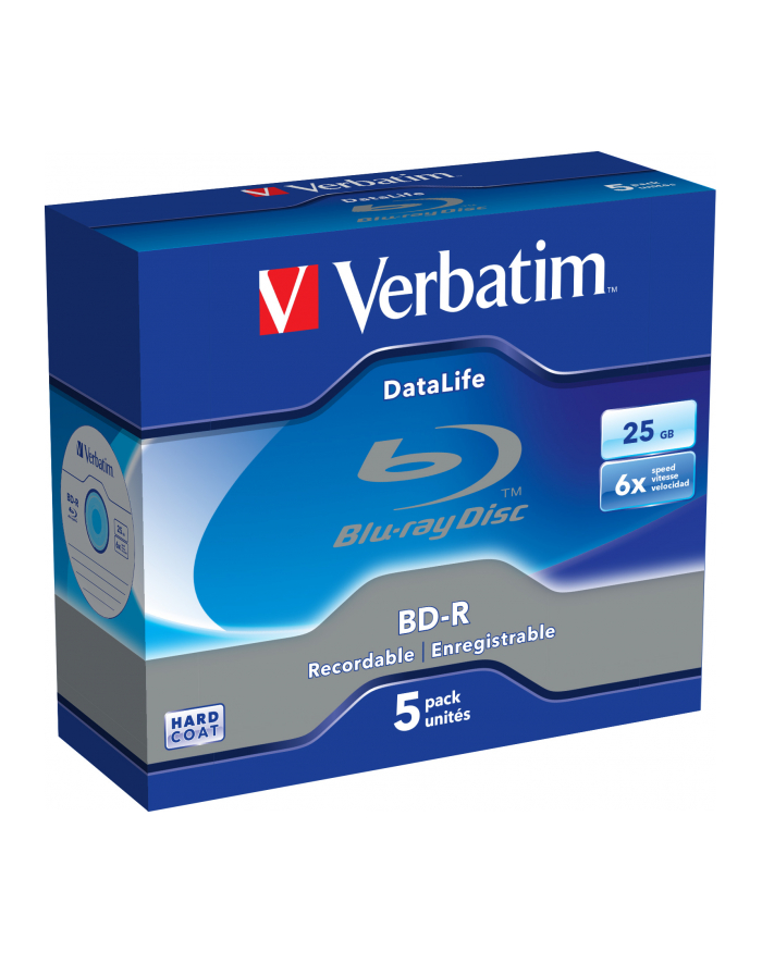 BluRay BD-R SINGLE LAYER DATALIFE Verbatim [ Jewel Case 5 | 25GB | 6x główny