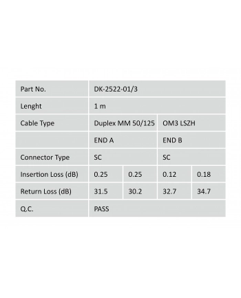 DIGITUS Professional Patchcord światłowodowy DIGITUS SC/SC duplex MM 50/125 OM3 1m