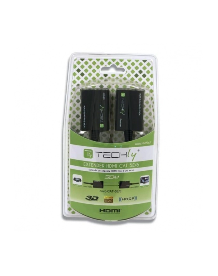Extender HDMI Techly po skrętce Cat. 5e/6 do 30m, czarny główny