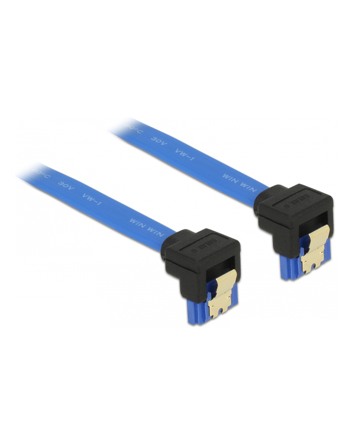 Delock kabel SATA 6 Gb/s kątowy prawo/prawo metal. zatrzaski 10cm niebieski główny