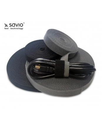 Organizer na kable SAVIO OC-01/B, Taśma, Rzep, 10mx20mm, Black nr 1