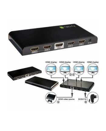 Rozdzielacz - Splitter Techly AV HDMI 2.0 1/4 Ultra HD 4Kx2K 3D