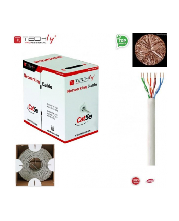 TechlyPro Kabel instalacyjny skrętka U/UTP Cat5e 4x2 linka 100% miedź 305m szary