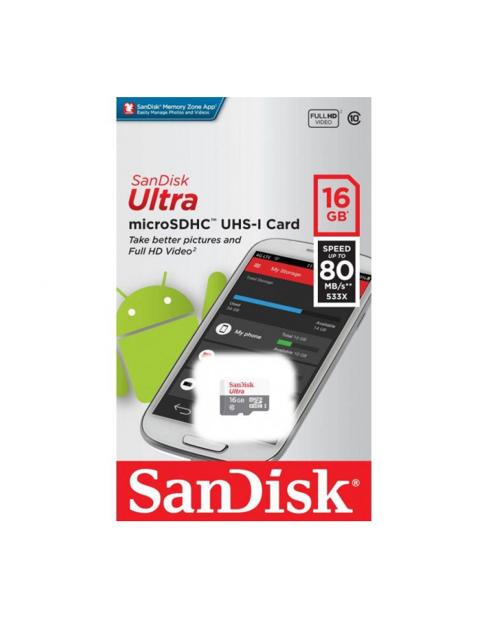 SANDISK ULTRA ANDROID microSDHC 16 GB 80MB/s Class 10 UHS-I główny