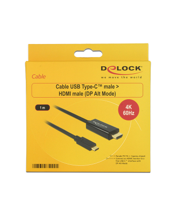 Delock Kabel USB Type-C (M)>HDMI (M) (tryb alternatywny DP) 4K 60 Hz 1m czarny