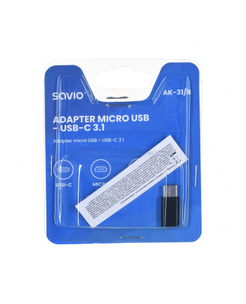 SAVIO AK-31/B Micro USB Adapter (F) - USB 3.1 Type C (M) - Czarny