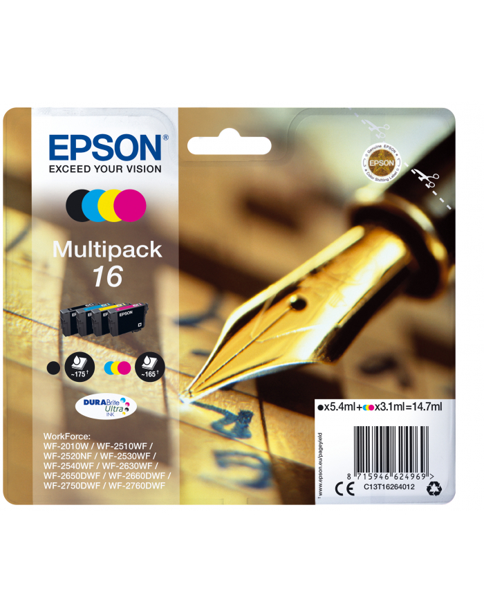Zestaw tuszy Epson T1626 (do drukarki Epson  oryginał C13T16264012 (C13T16214012  C13T16224012  C13T16234012  C13T16244012) 1x5 4  3x3 1ml cyan czarny magenta yellow) główny