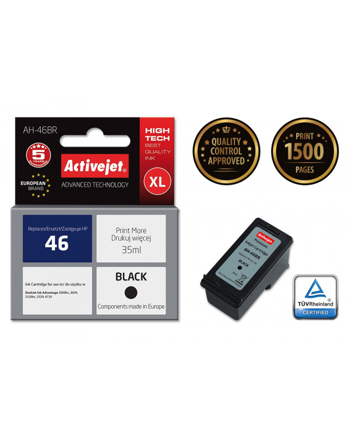 Tusz Activejet AH-46BR (do drukarki Hewlett Packard  zamiennik HP 46 CZ637AE premium 35ml czarny) główny