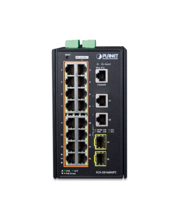 PLANET 16Port 10/100/1000T PoE Switch Industrial 16-Port 10/100/1000T PoE Switch 2-Port Gigabit Uplink + 2-Port Gigabit SFP Uplink managed