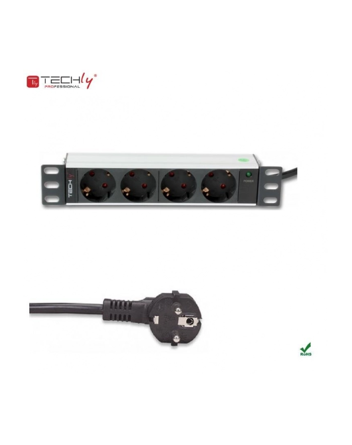 Listwa zasilająca TechlyPro Rack 10'' 1U 4 gniazda Schuko 1,8m główny